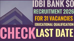 IDBI Bank Specialist Officer Recruitment 2026 